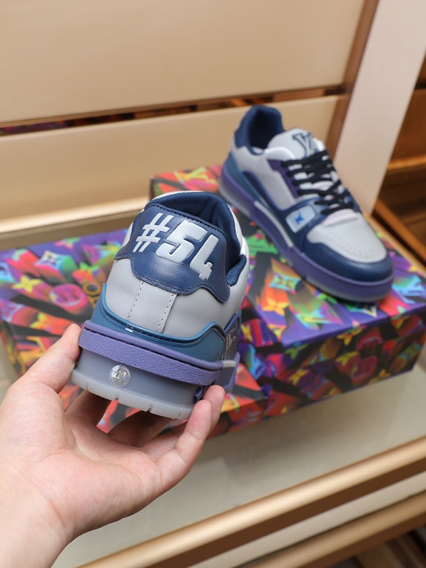 Luxury Virgil Trainer Sneakers Shoes #54 Signature Blue Light Grey Monogram