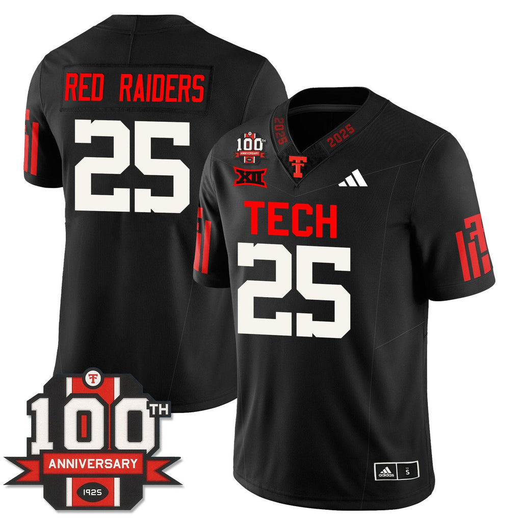 Red Raiders Jersey #25 Texas Tech Football 100th Anniversary Stitched Black