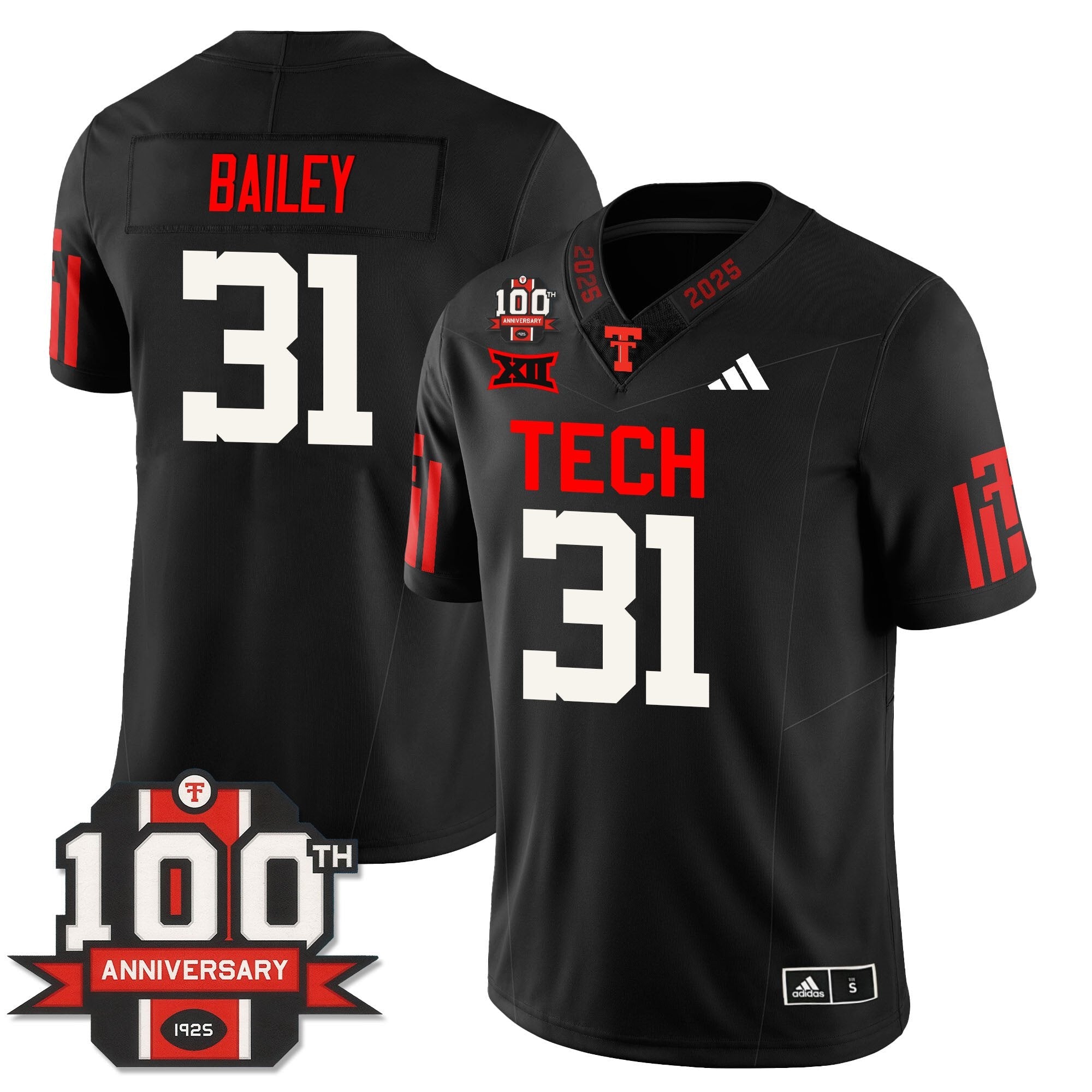 David Bailey Jersey #31 Texas Tech Football 100th Anniversary Stitched Black
