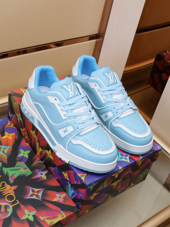 Luxury Virgil Trainer Sneakers Shoes #54 Signature White Blue Monogram