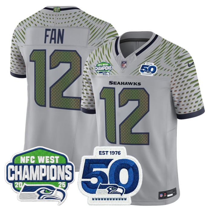 12th Fan Jersey #12 NFC West Division 2025 Champions 50th Stitched Gray