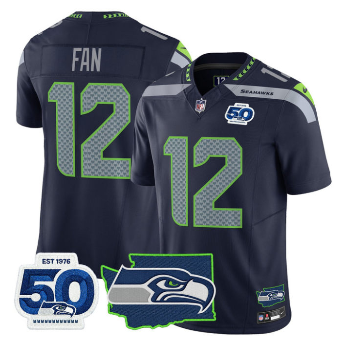 12th Fan Jersey #12 Seahawks 50th Anniversary Patch Limited Stitched Navy