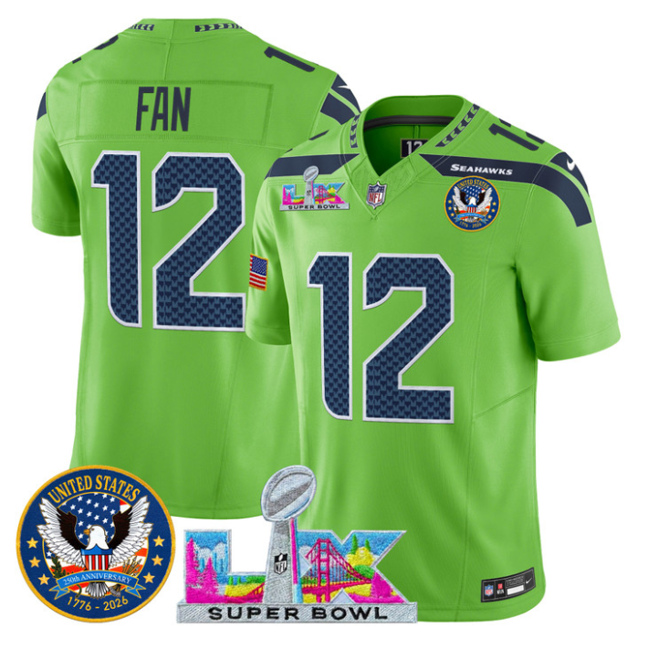12th Fan Jersey #12 Super Bowl LX United States 250th Patch Stitched