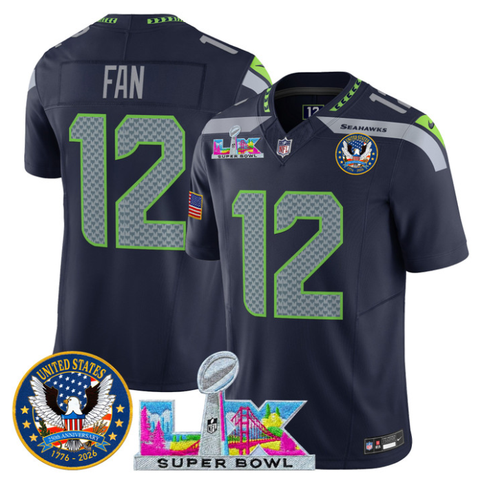 12th Fan Jersey #12 Super Bowl LX United States 250th Patch Stitched