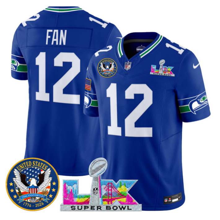 12th Fan Jersey #12 Super Bowl LX United States 250th Patch Stitched