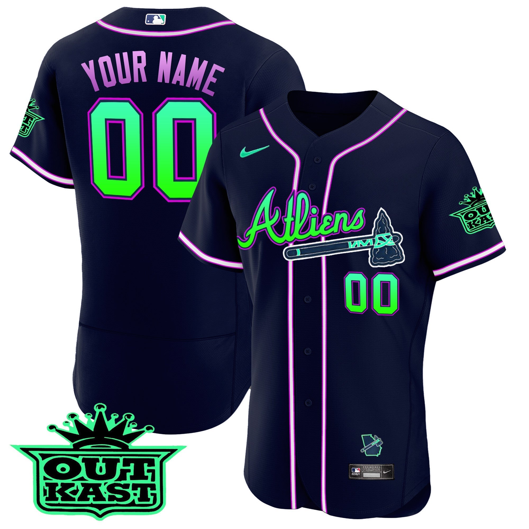 Atlanta Braves Atliens Flex Base Custom Jersey - Galaxy Version - Stitched