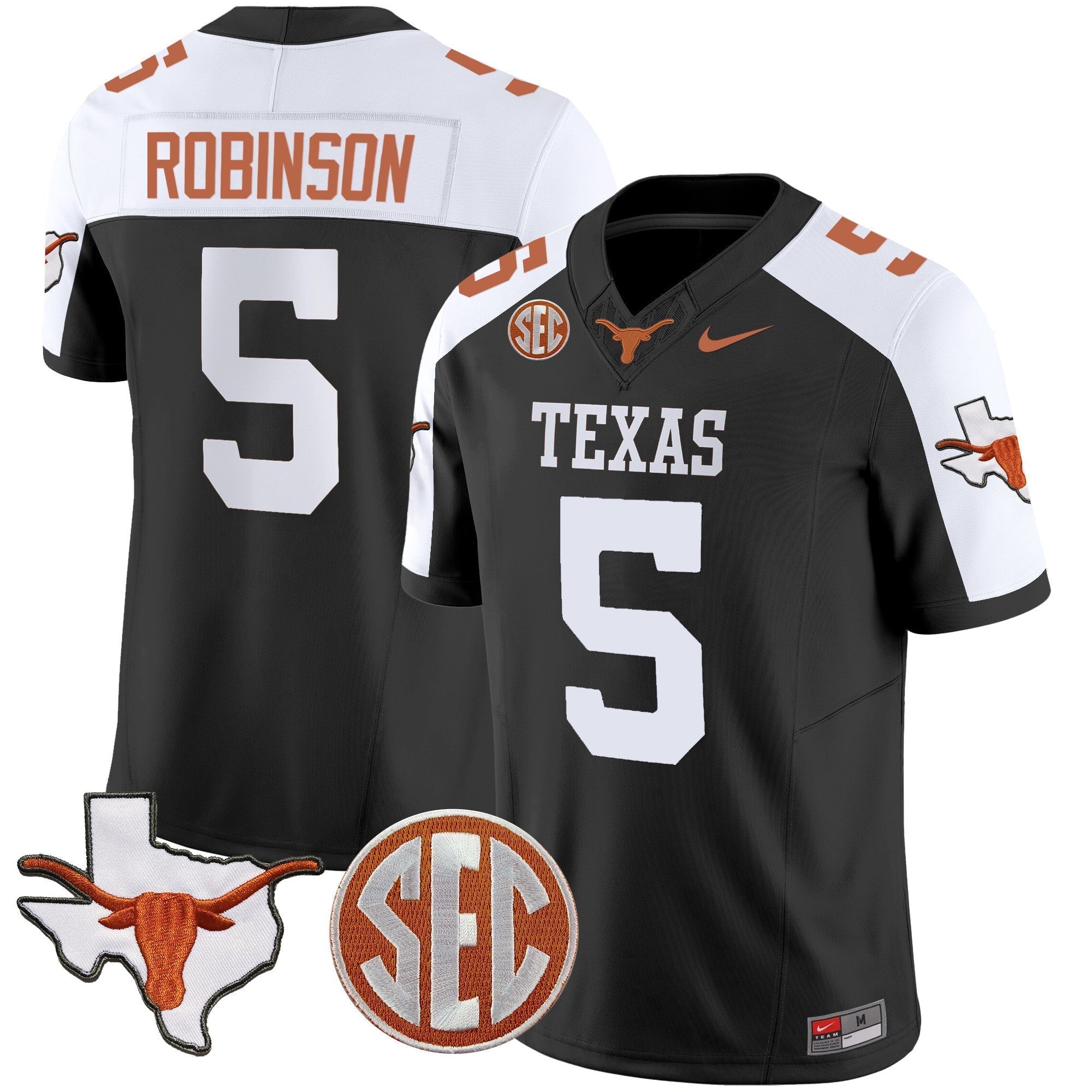 Men Texas Longhorns State Map & SEC Patch Vapor Jersey V4 - All Stitched