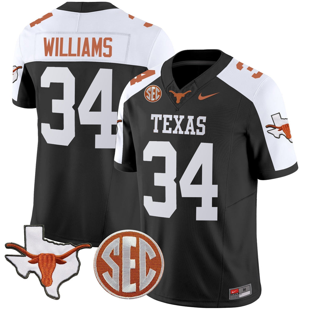 Men Texas Longhorns State Map & SEC Patch Vapor Jersey V4 - All Stitched