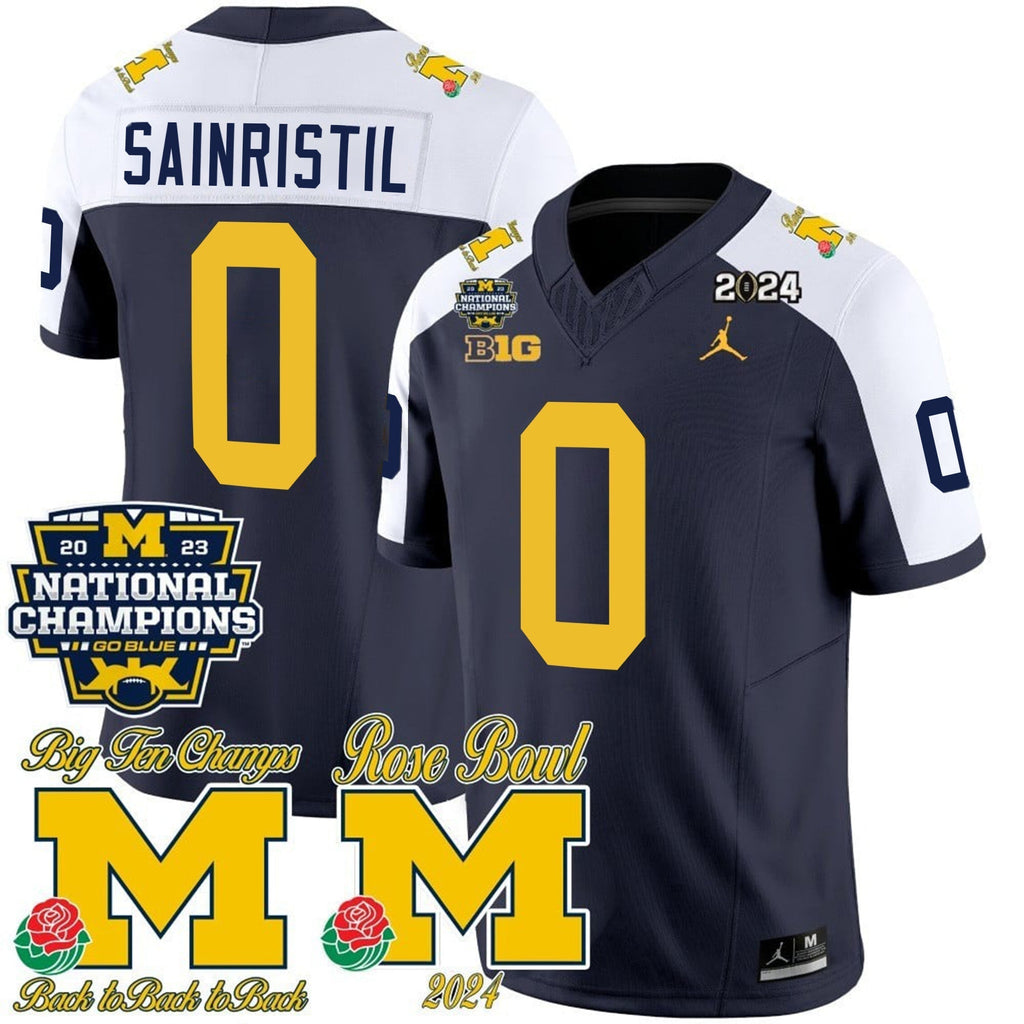 Men Michigan Wolverines 2023 National Champions & Rose Bowl Patch Vapor Jersey - All Stitched