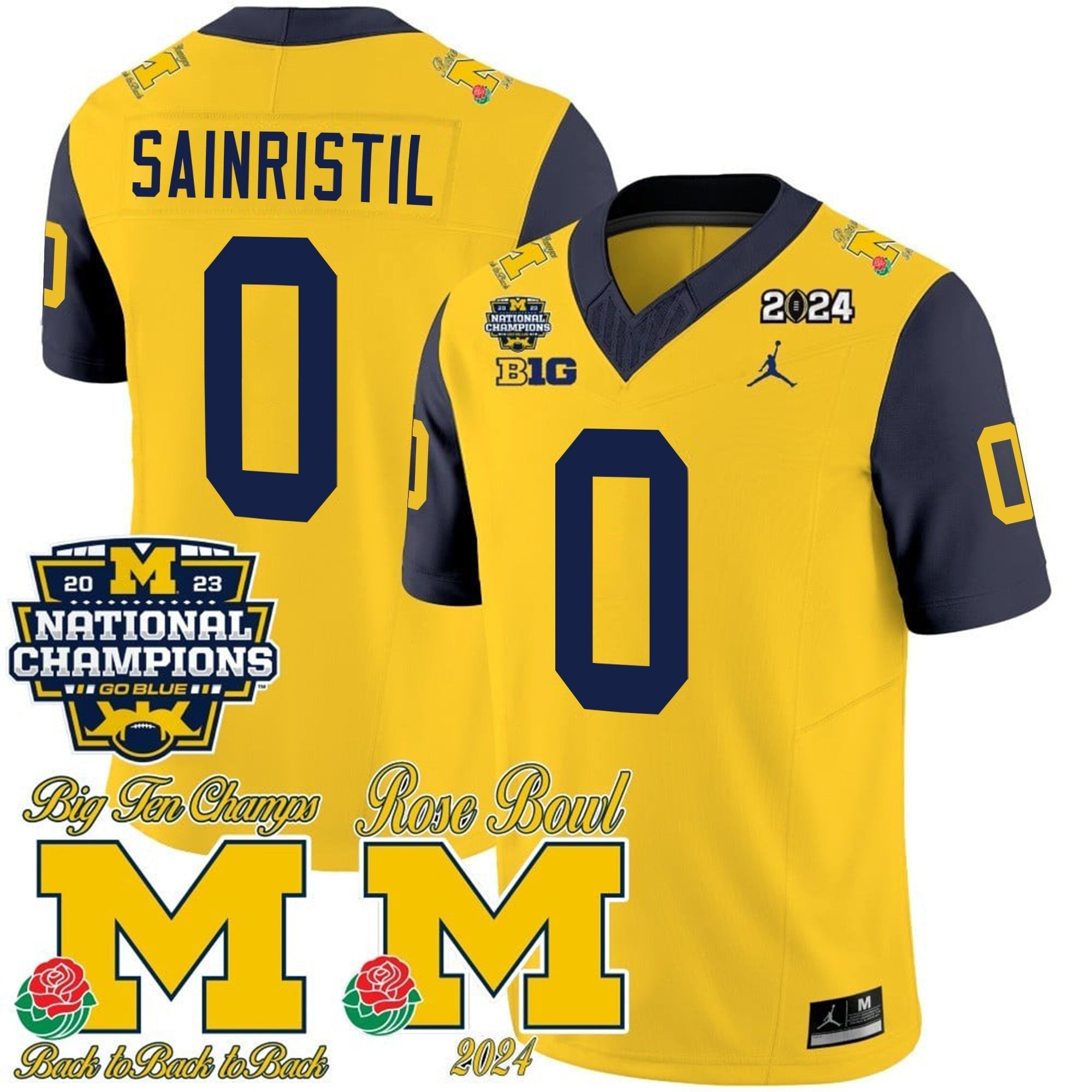 Men Michigan Wolverines 2023 National Champions & Rose Bowl Patch Vapor Jersey - All Stitched