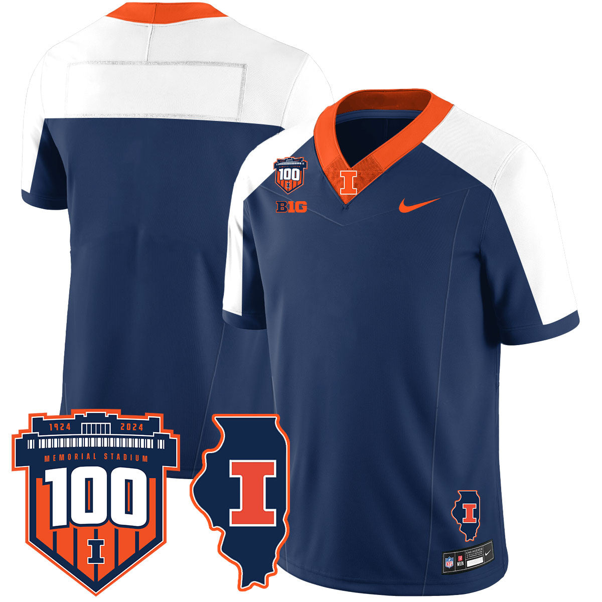 Men Illinois Football Vapor Jersey - All Stitched