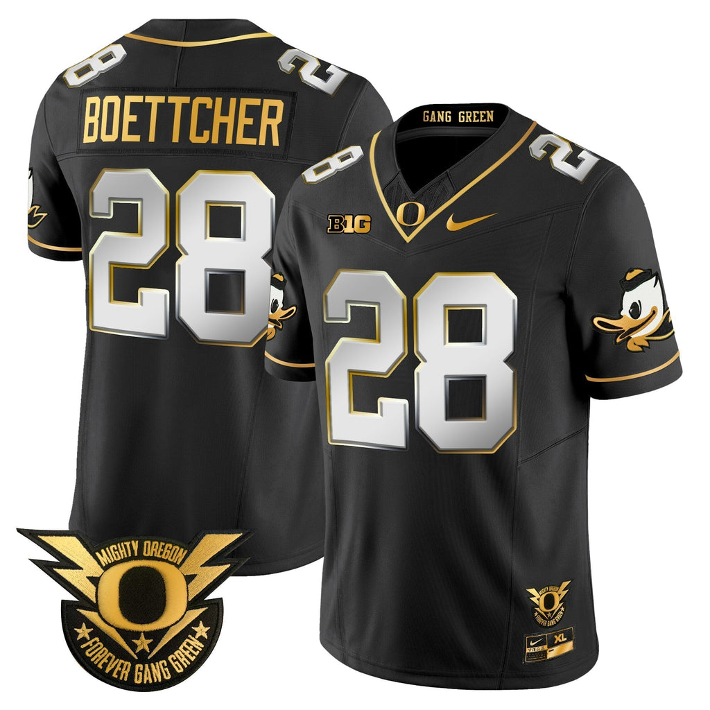 Men Oregon Ducks 2024 Forever Gang Green & BIG Patch Gold Vapor Limited Jersey - All Stitched