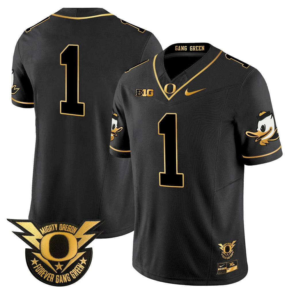 Men Oregon Ducks 2024 Forever Gang Green & BIG Patch Gold Vapor Limited Jersey - All Stitched