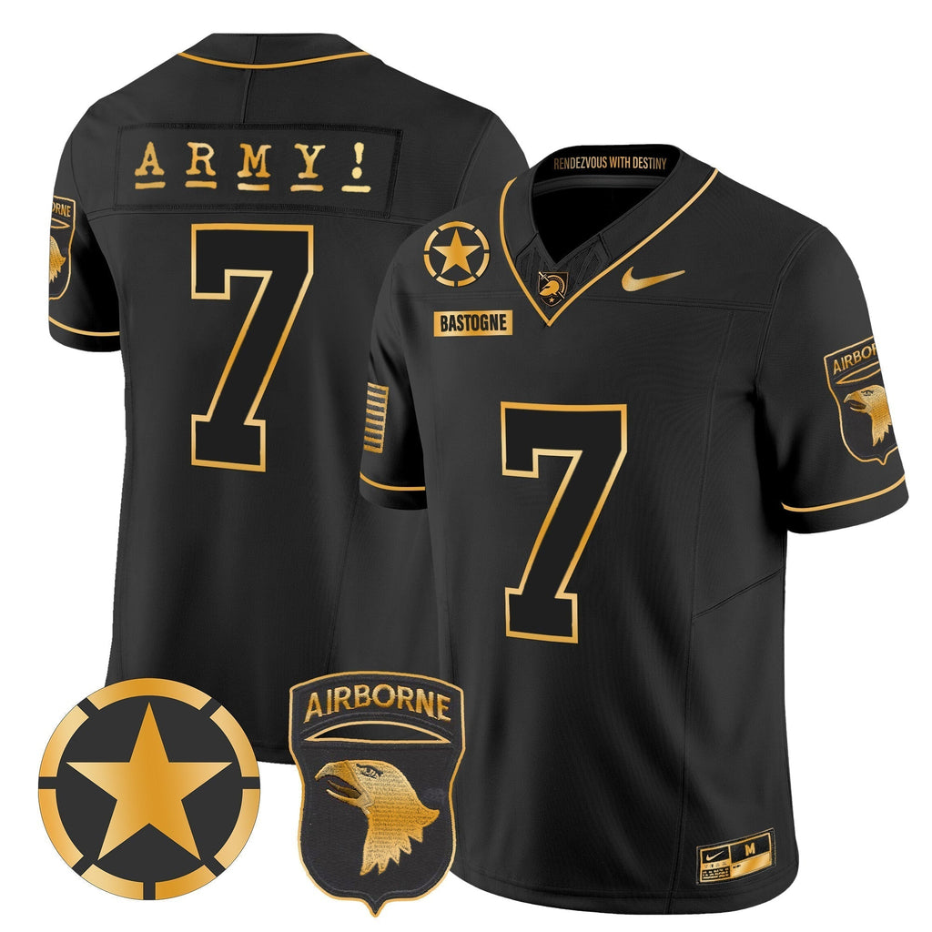 Men Army Black Knights 101st Airborne Division Patch 2024 Gold Vapor Limited Jersey - All Stitched