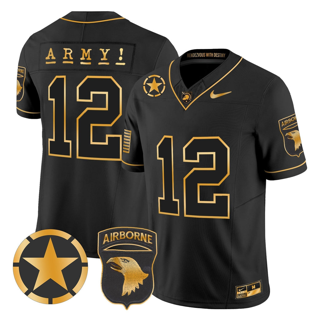 Men Army Black Knights 101st Airborne Division Patch 2024 Gold Vapor Limited Jersey - All Stitched