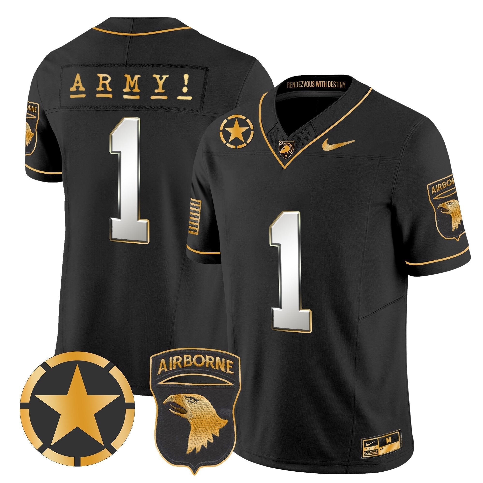 Men Army Black Knights 101st Airborne Division Patch 2024 Gold Vapor Limited Jersey - All Stitched