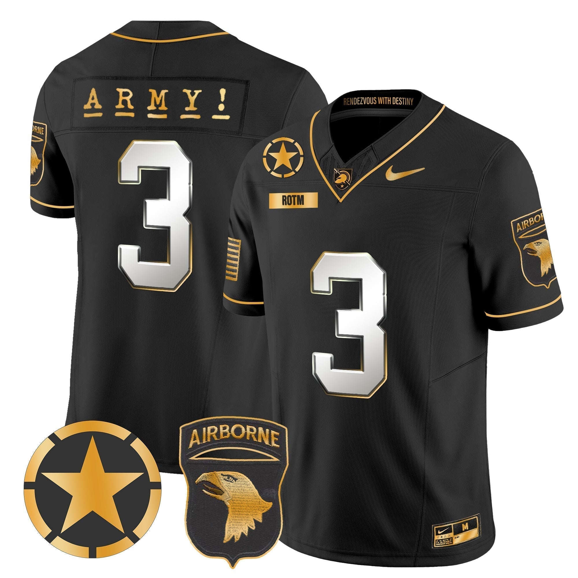 Men Army Black Knights 101st Airborne Division Patch 2024 Gold Vapor Limited Jersey - All Stitched