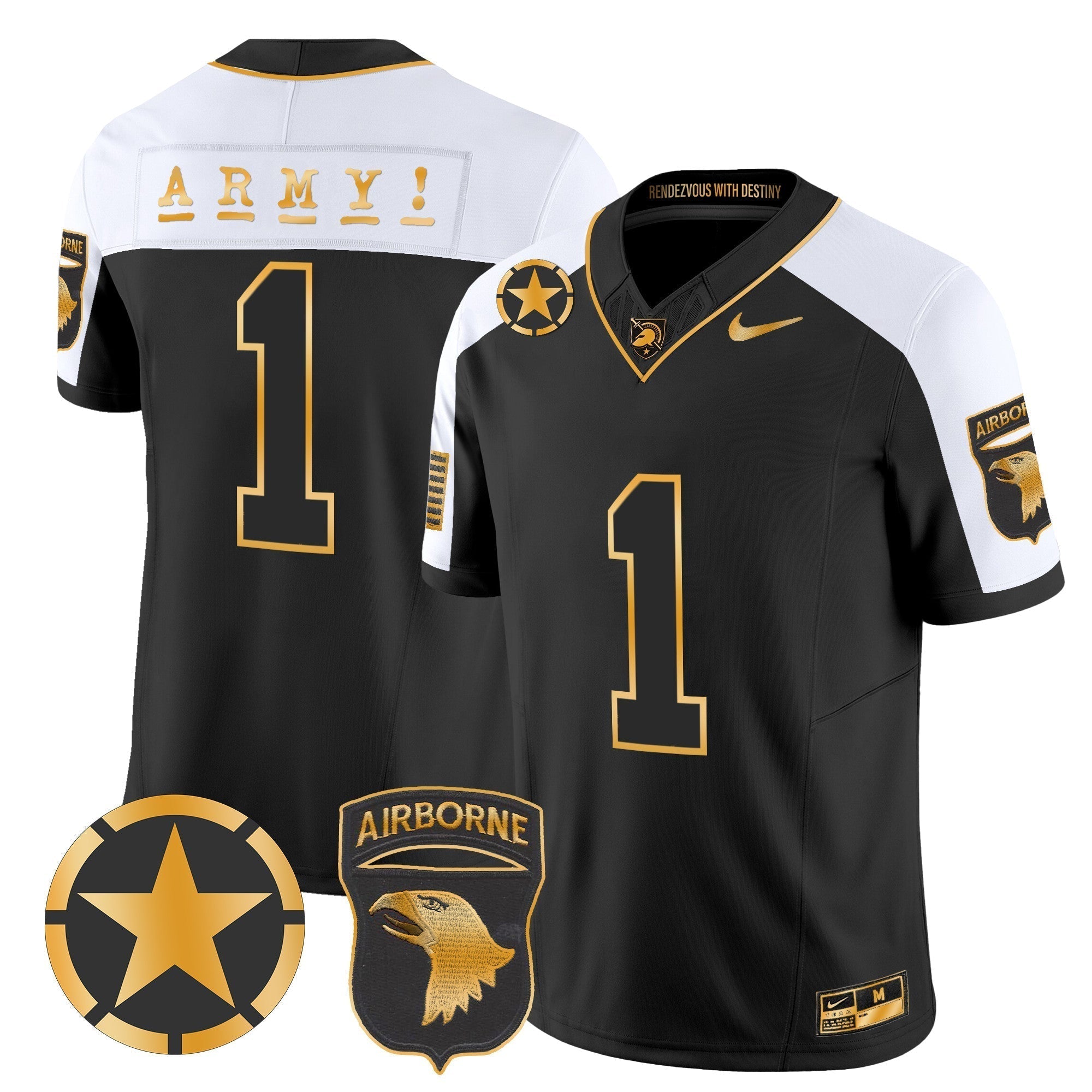 Men Army Black Knights 101st Airborne Division Patch 2024 Gold Vapor Limited Jersey - All Stitched