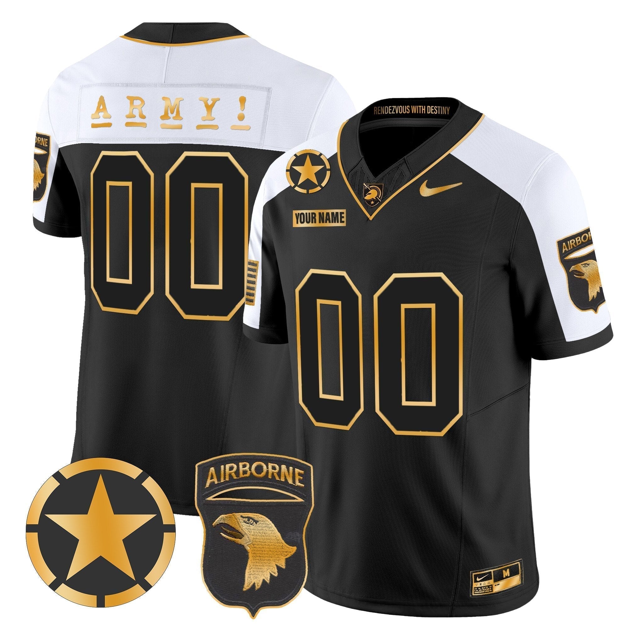 Custom Army Black Knights 101st Airborne Division Patch 2024 Gold Vapor Limited Jersey - All Stitched