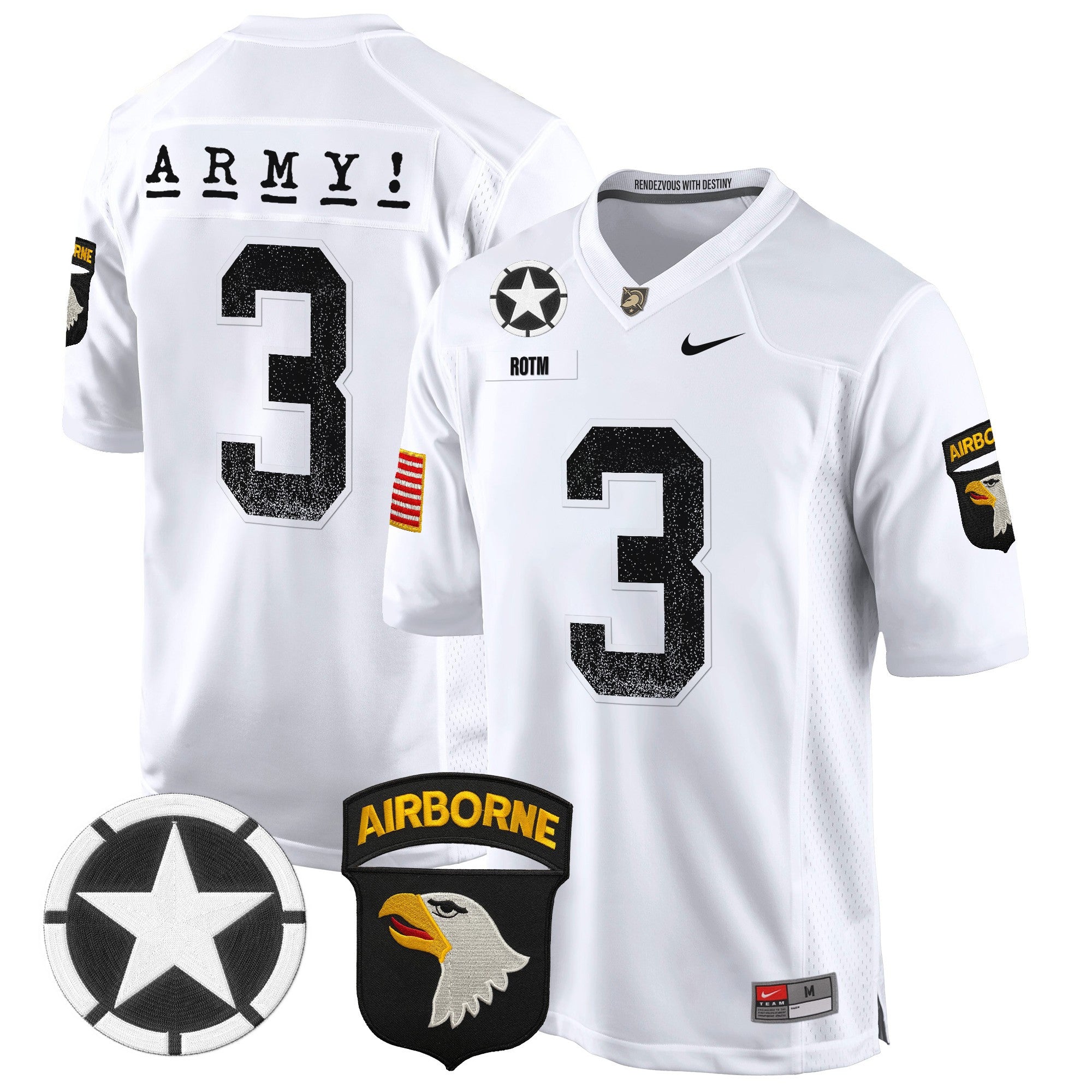 Men Army Black Knights 101st Airborne Division Patch 2024 Game Jersey - All Stitched