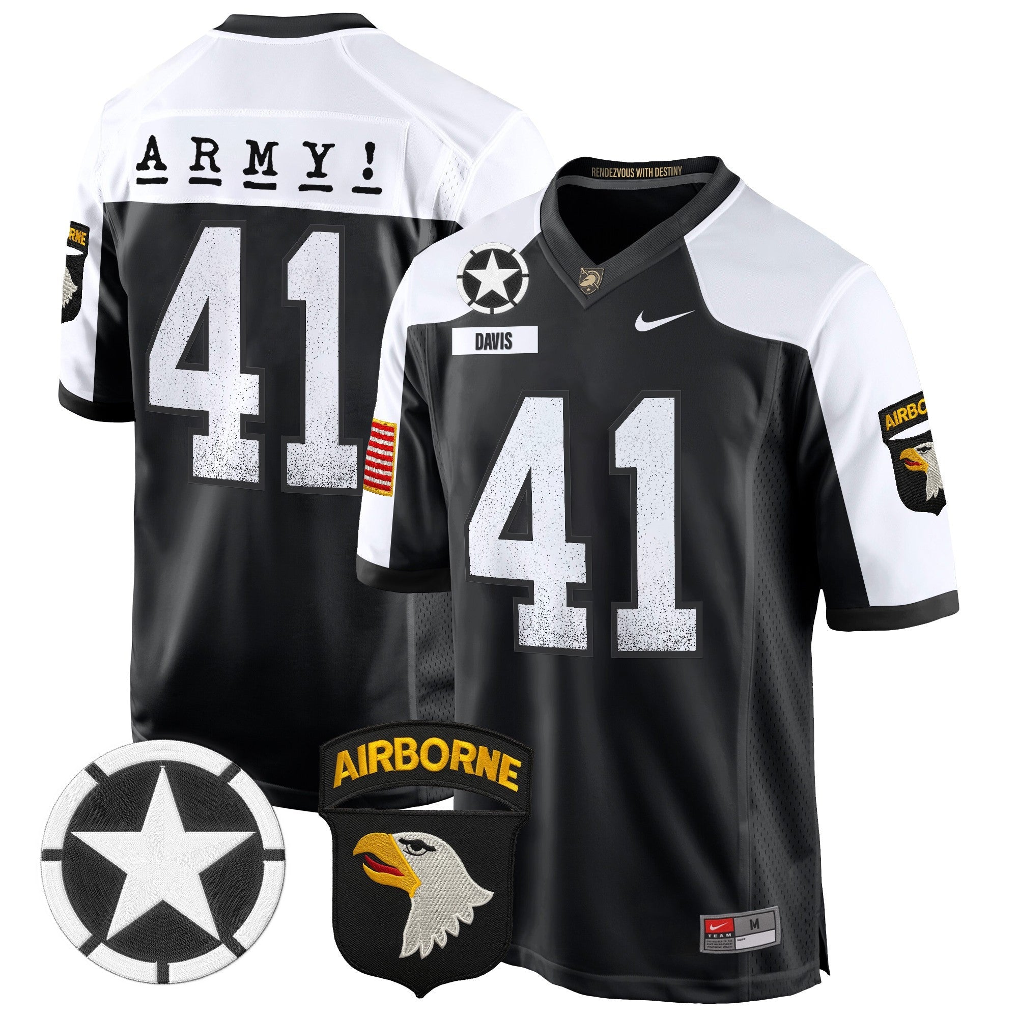 Men Army Black Knights 101st Airborne Division Patch 2024 Game Jersey - All Stitched
