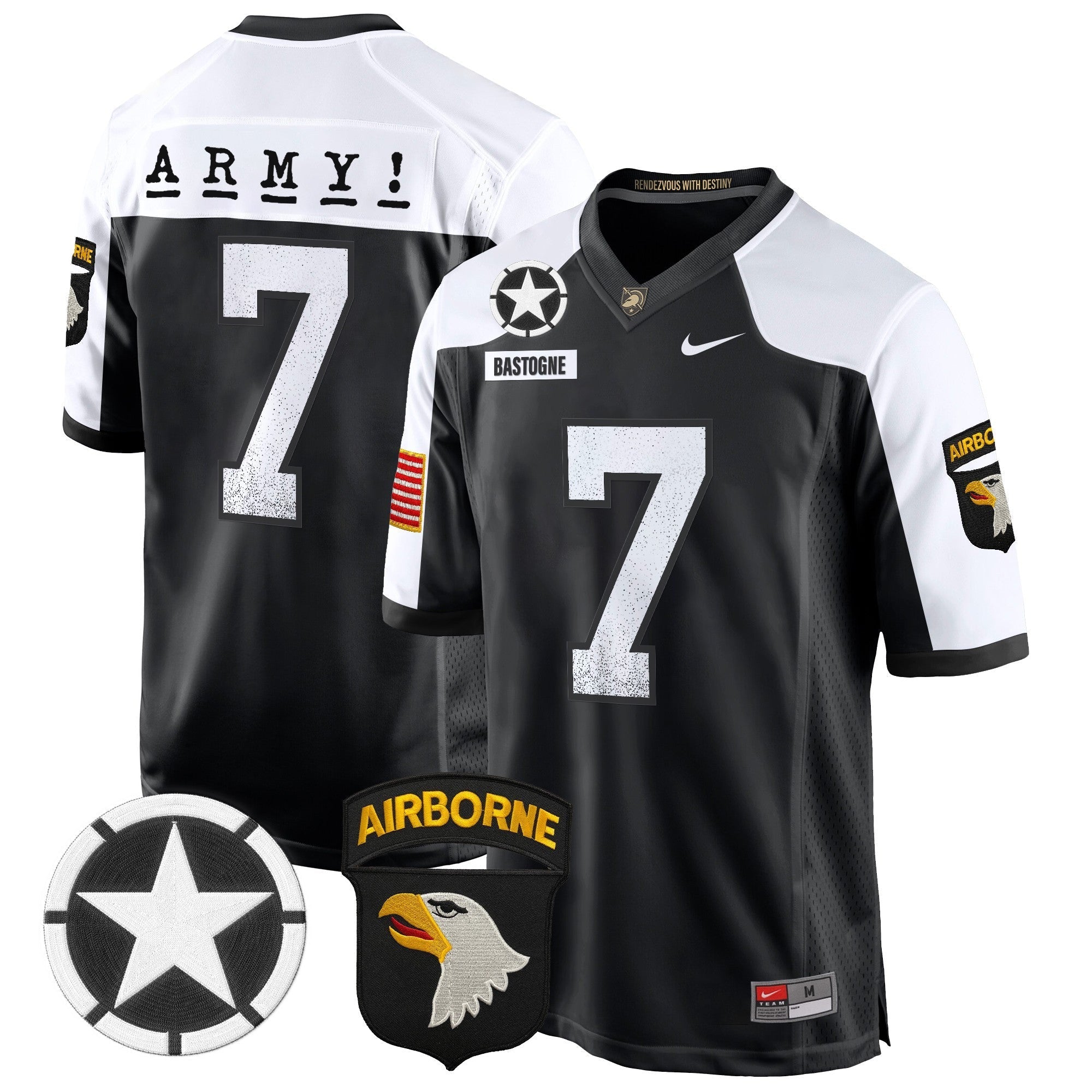 Men Army Black Knights 101st Airborne Division Patch 2024 Game Jersey - All Stitched