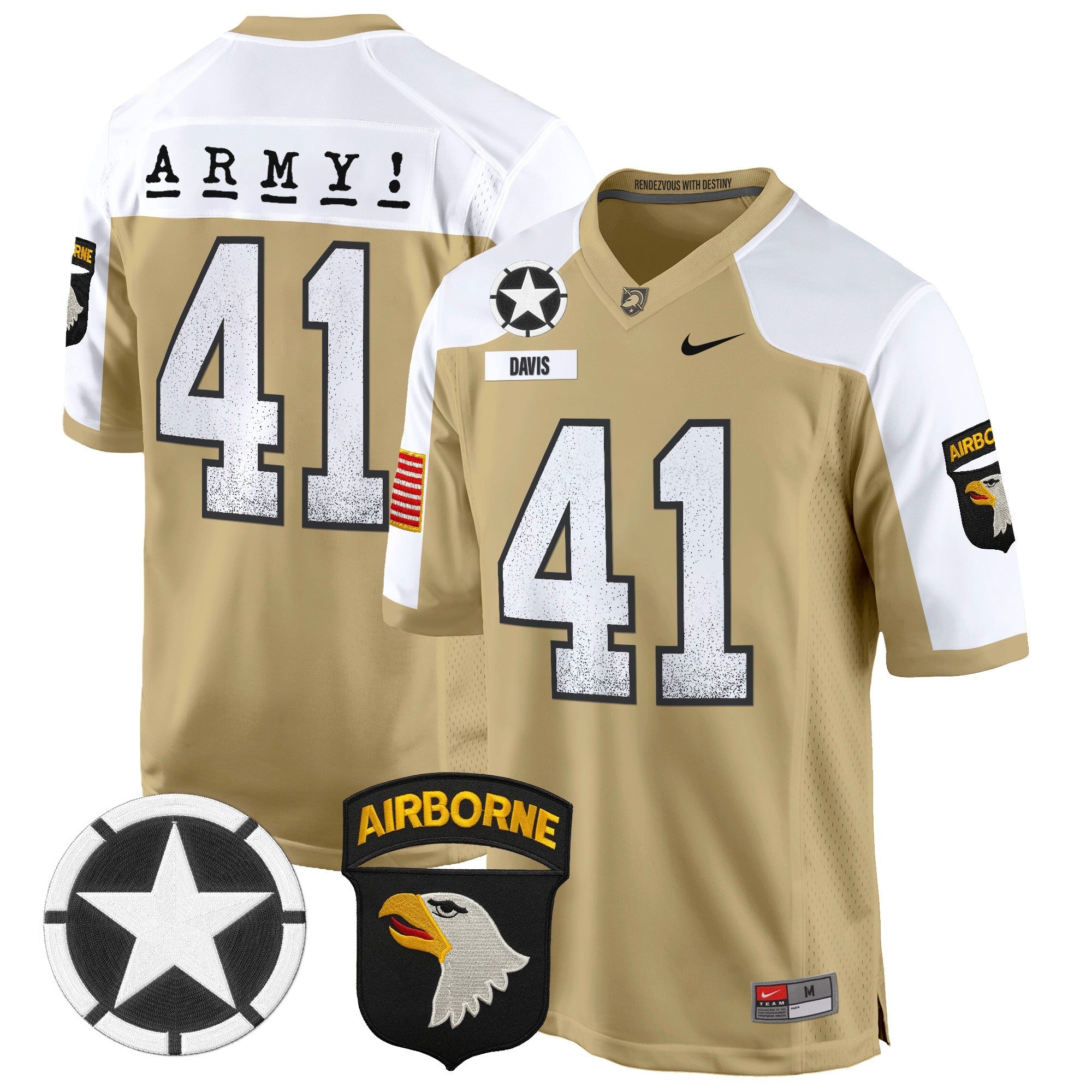 Men Army Black Knights 101st Airborne Division Patch 2024 Game Jersey - All Stitched