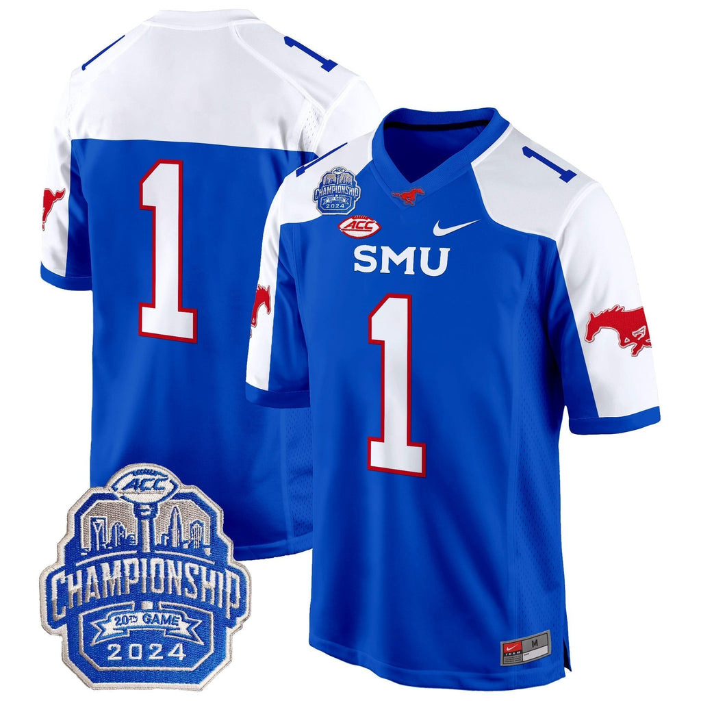 Men SMU Mustangs 2024 ACC Championship Patch Game Jersey - All Stitched