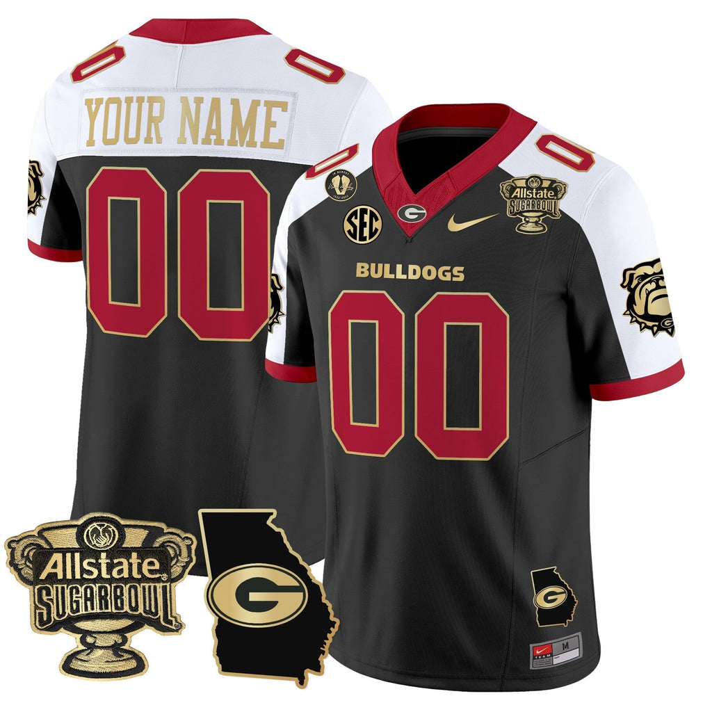 Custom Georgia Bulldogs 2025 Sugar Bowl & Georgia Map Patch Vapor Limited Jersey - All Stitched
