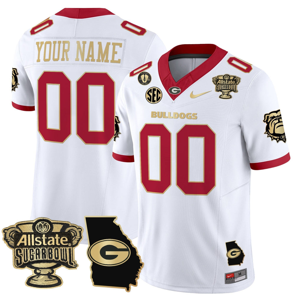 Custom Georgia Bulldogs 2025 Sugar Bowl & Georgia Map Patch Vapor Limited Jersey - All Stitched