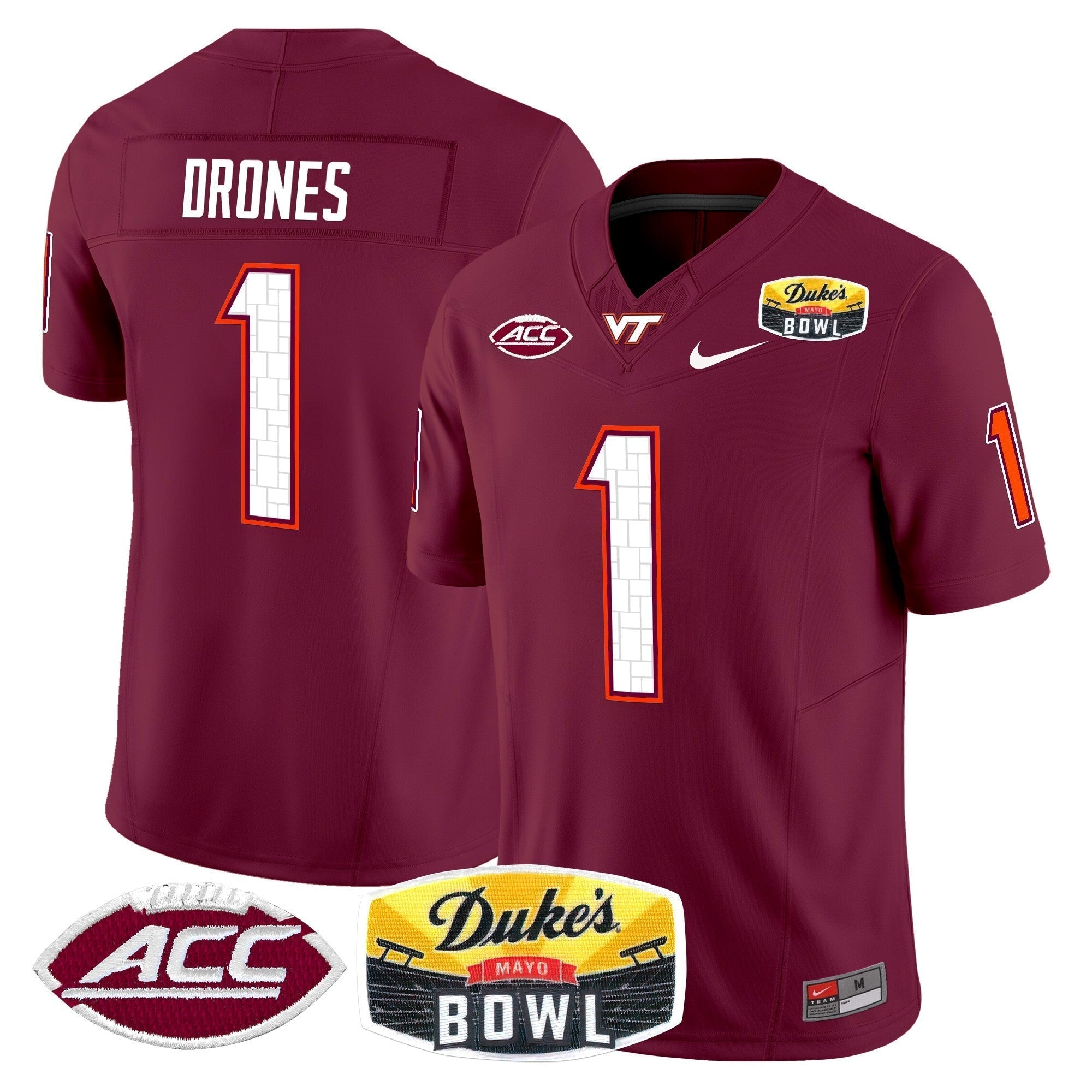Men Virginia Tech Hokies 2025 Duke's Mayo Bowl Patch Vapor Limited Jersey - All Stitched