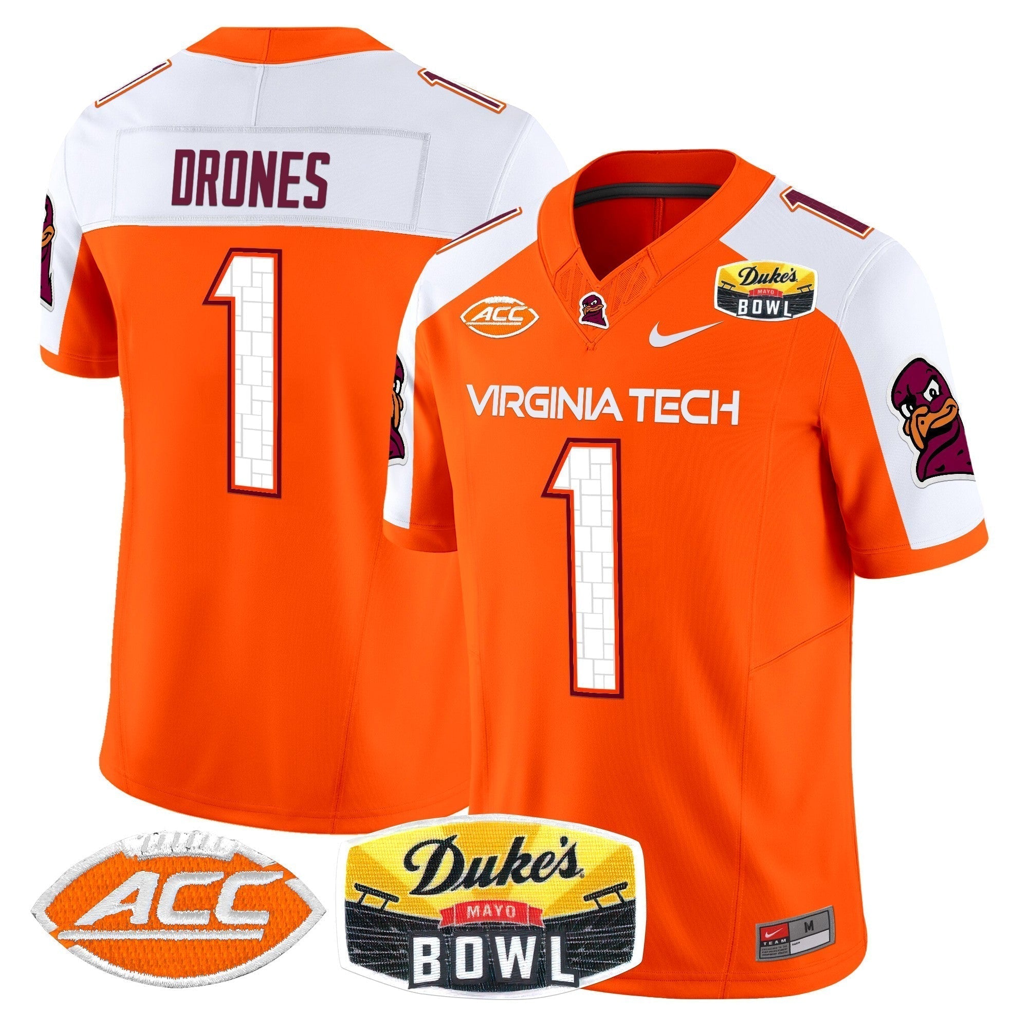 Men Virginia Tech Hokies 2025 Duke's Mayo Bowl Patch Vapor Limited Jersey - All Stitched
