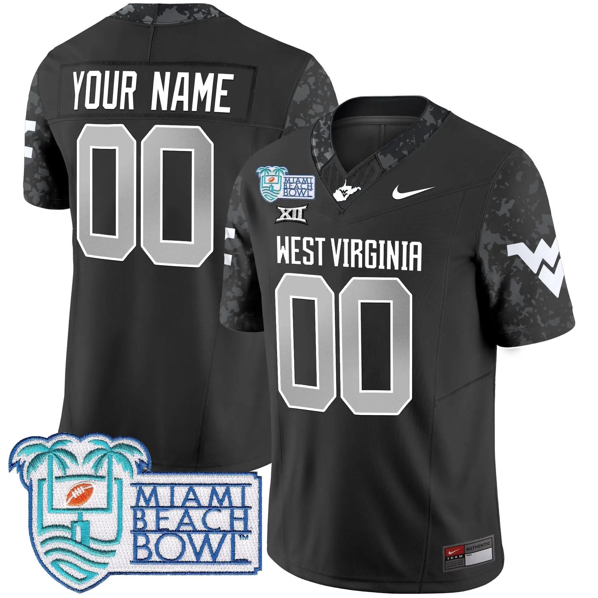 West Virginia Mountaineers Football 2025 Miami Beach Bowl Patch Vapor Limited Custom Jersey