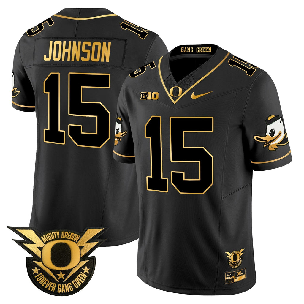 Men Oregon Ducks 2024 Forever Gang Green & BIG Patch Gold Vapor Limited Jersey - All Stitched