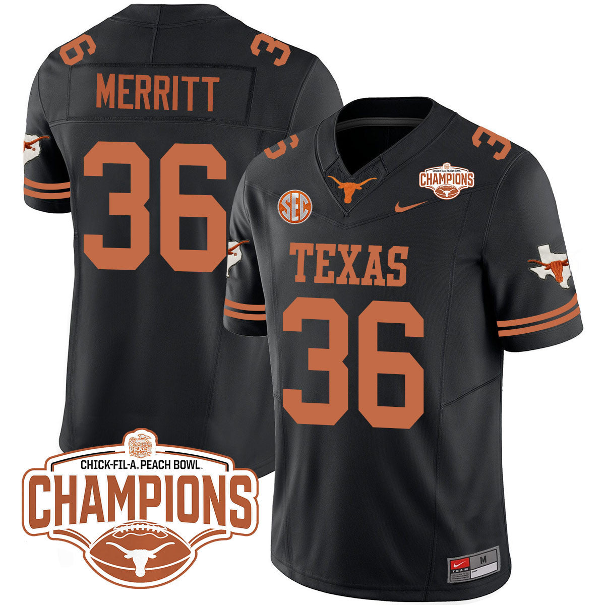 Men Texas Longhorns 2024 Peach Bowl Champions Jersey - All Stitched