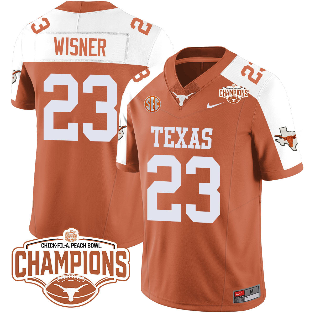 Men Texas Longhorns 2024 Peach Bowl Champions Jersey - All Stitched