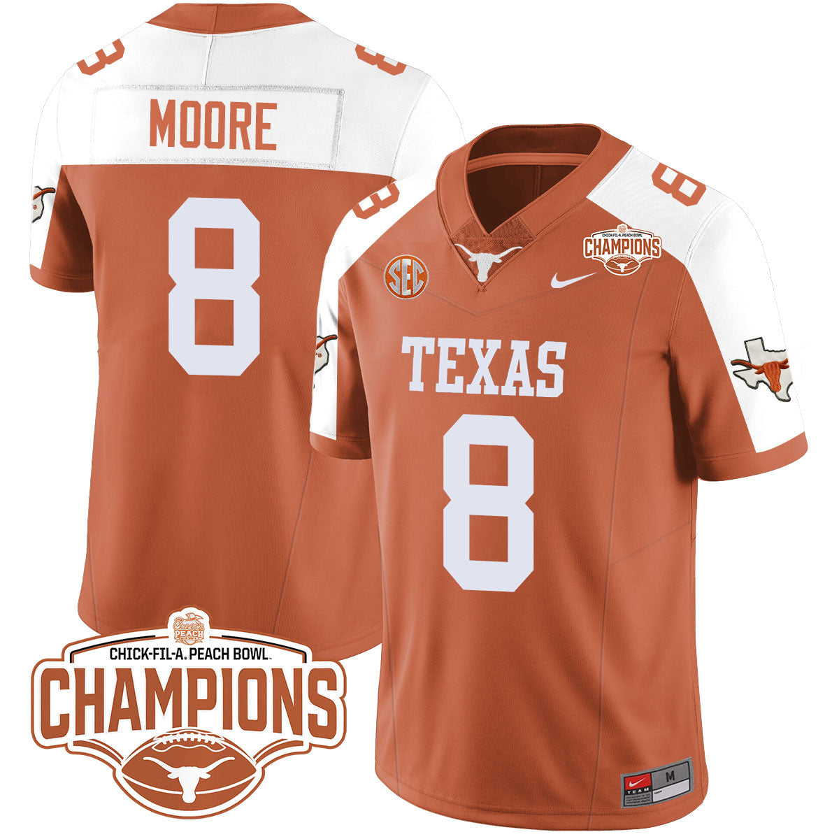 Men Texas Longhorns 2024 Peach Bowl Champions Jersey - All Stitched