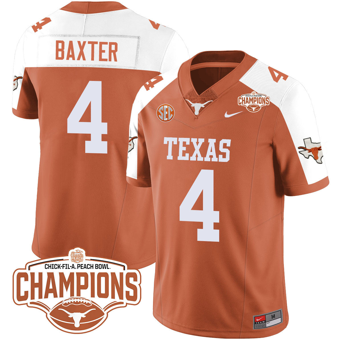 Men Texas Longhorns 2024 Peach Bowl Champions Jersey - All Stitched