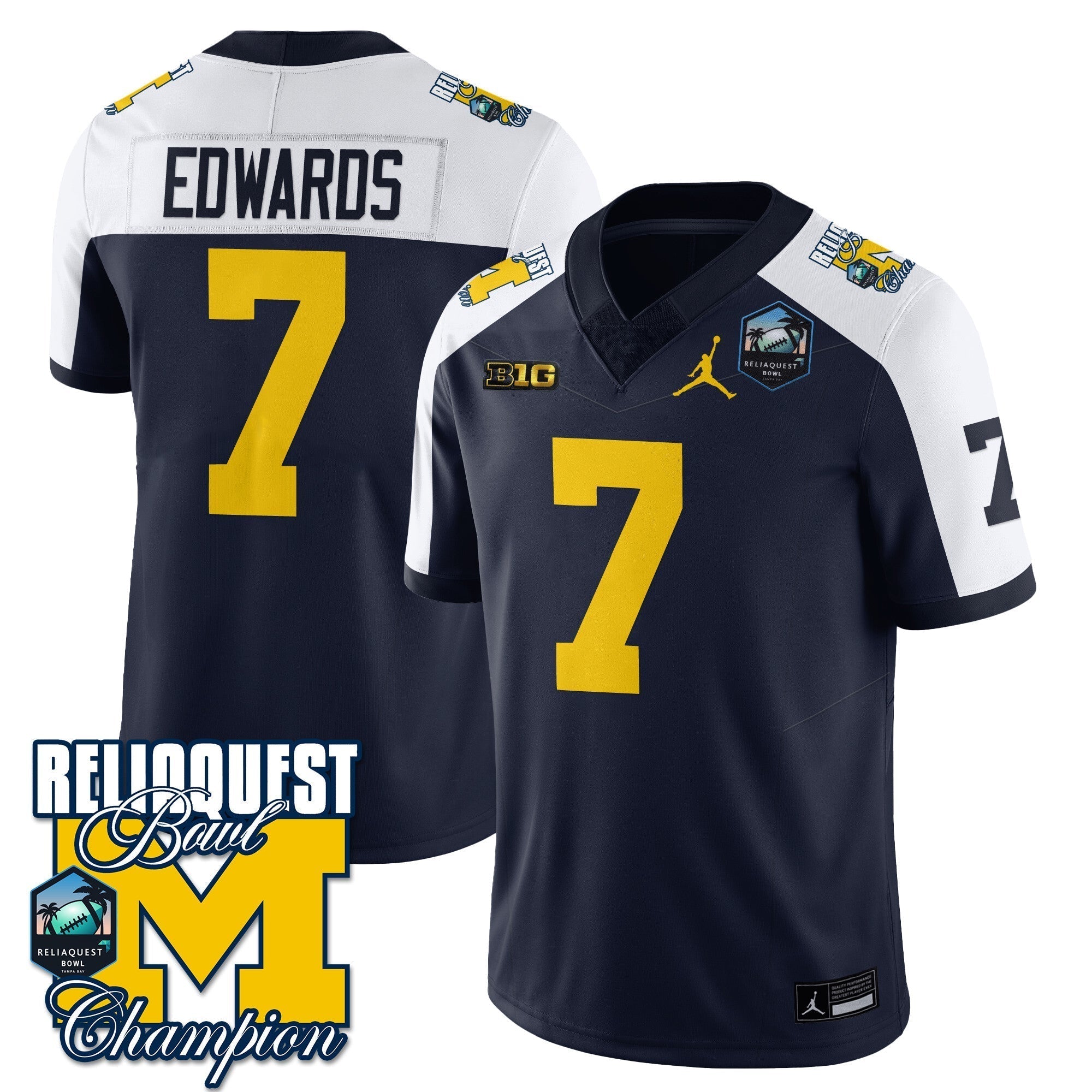 Men Michigan Wolverines 2024 ReliaQuest Bowl Champions Jersey - All Stitched