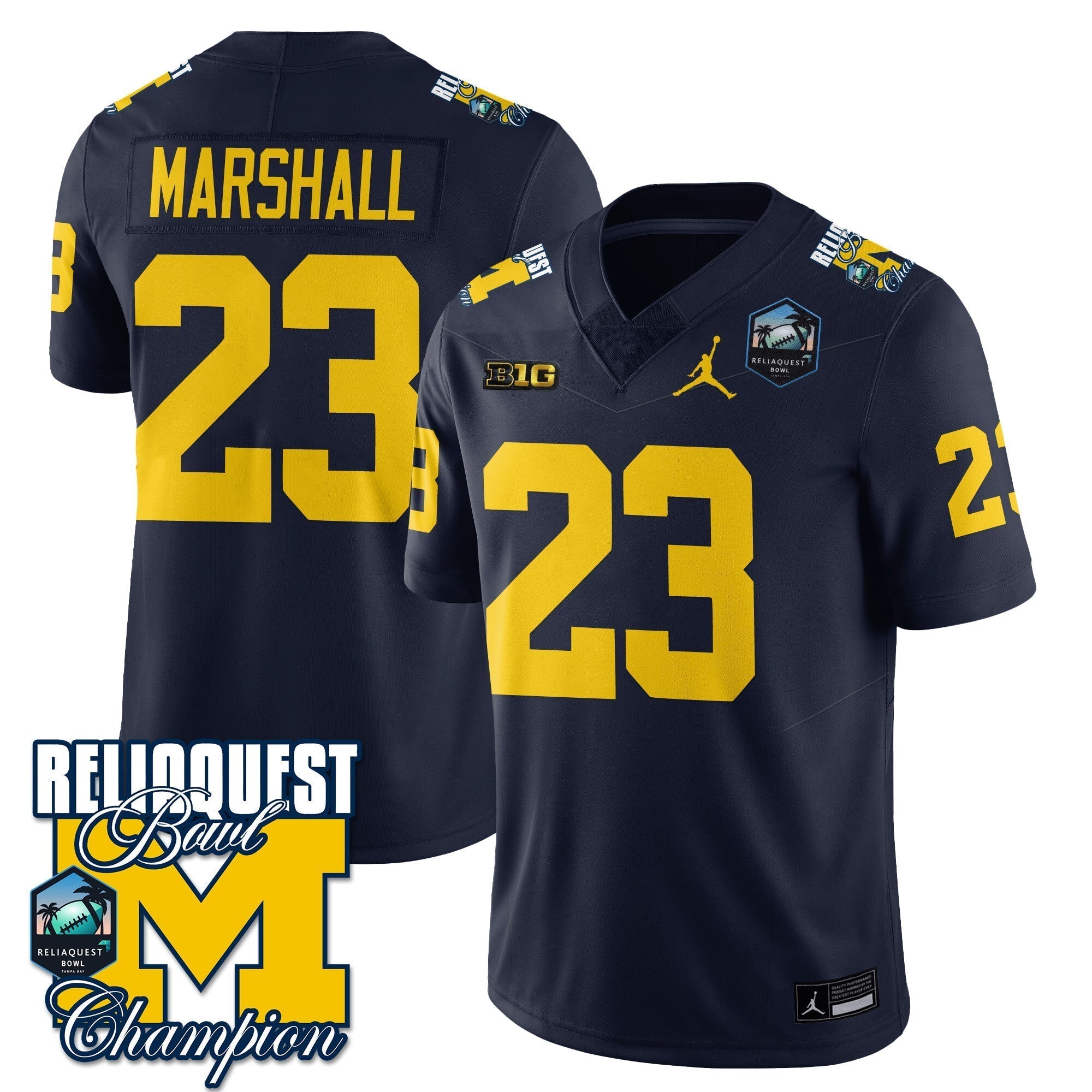 Men Michigan Wolverines 2024 ReliaQuest Bowl Champions Jersey - All Stitched