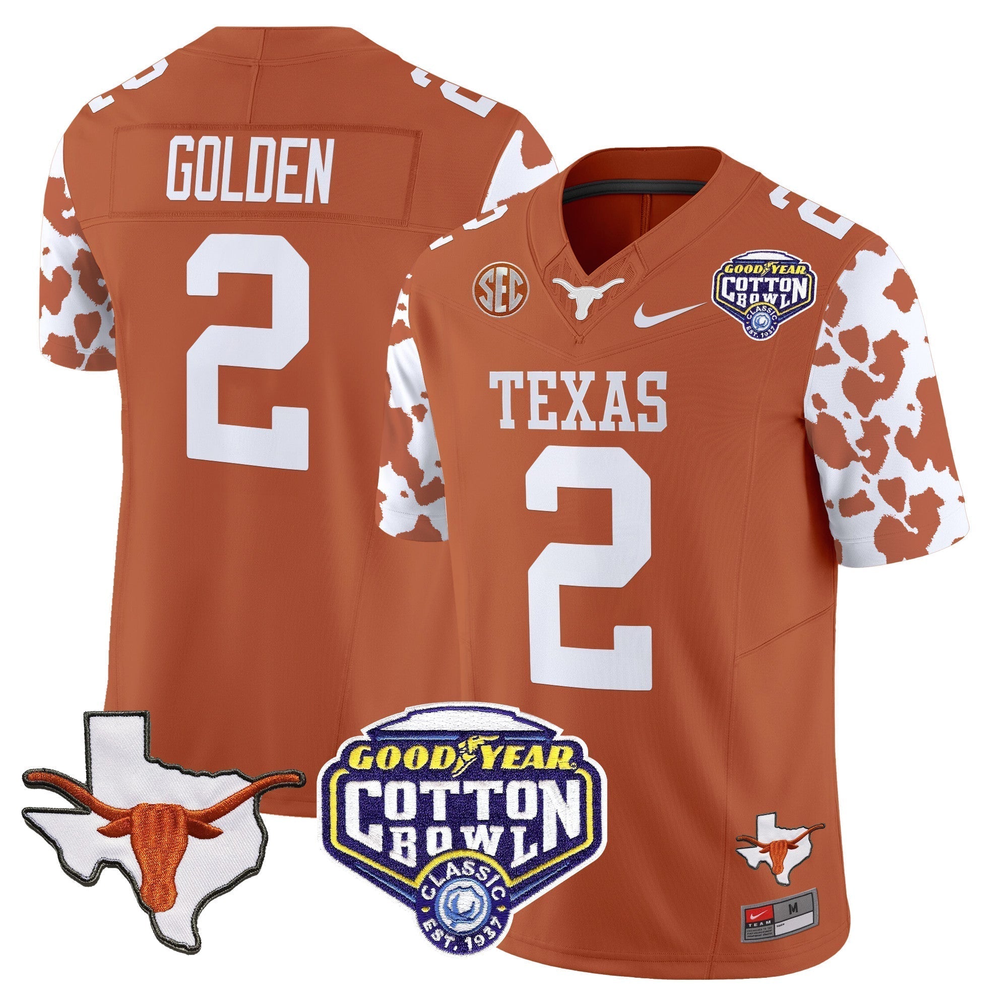 Men Texas Longhorns Cow Spots Cotton Bowl Patch Vapor Limited Jersey - All Stitched