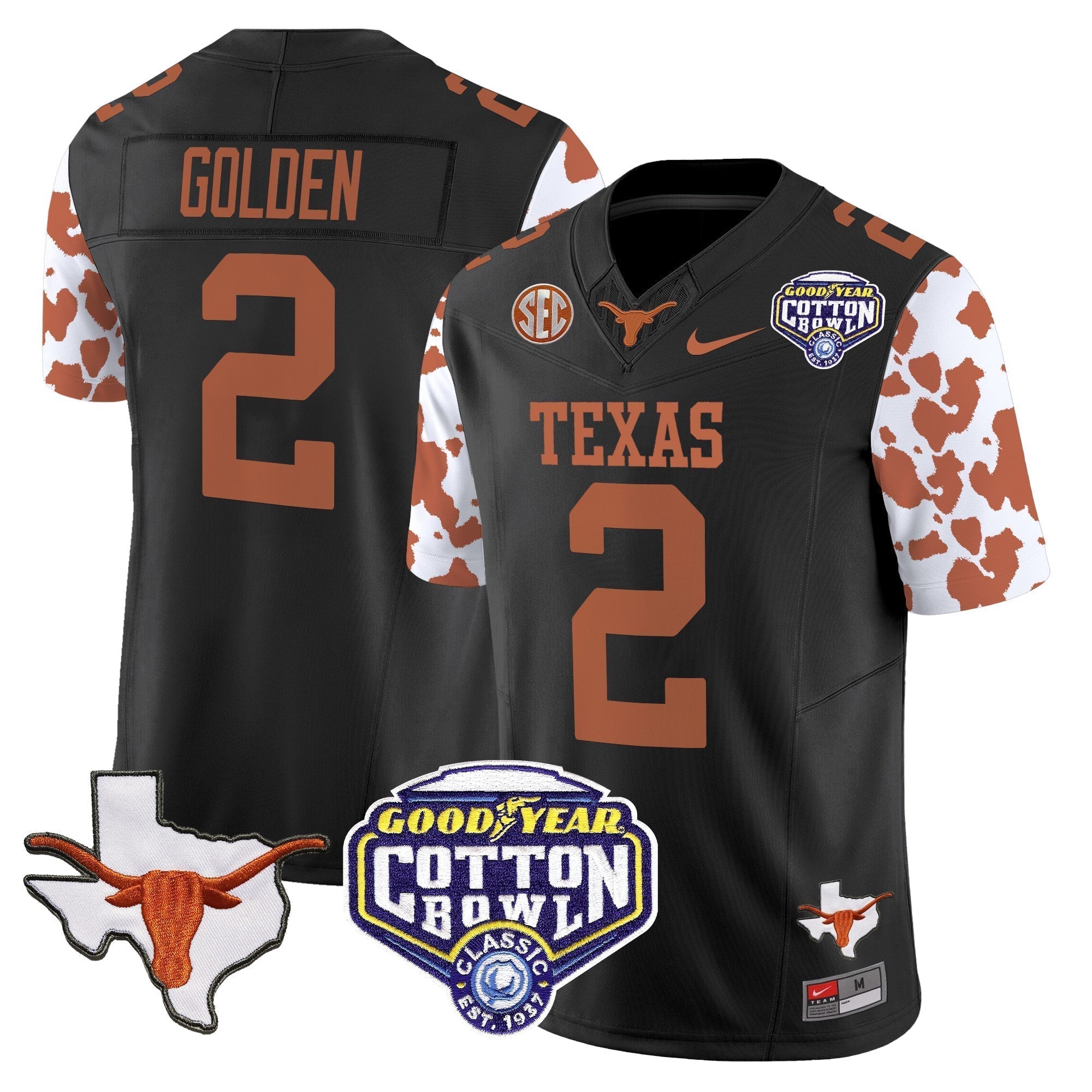 Men Texas Longhorns Cow Spots Cotton Bowl Patch Vapor Limited Jersey - All Stitched