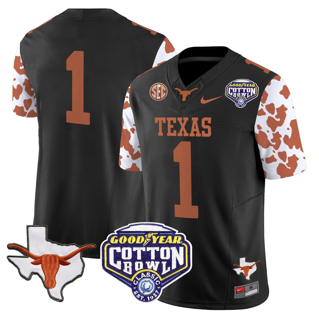 Men Texas Longhorns Cow Spots Cotton Bowl Patch Vapor Limited Jersey - All Stitched