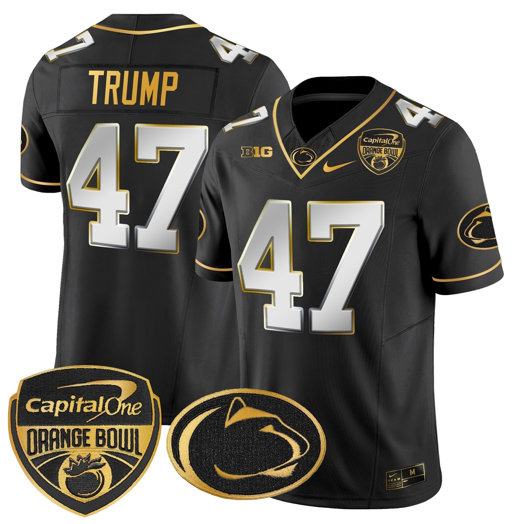 Men Penn State Nittany Lions Orange Bowl Patch Gold Vapor Limited Jersey - All Stitched
