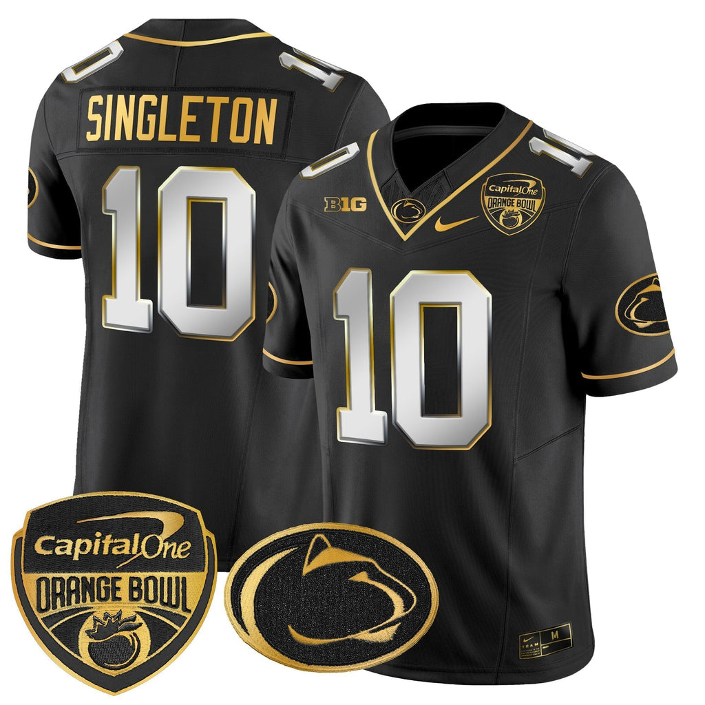 Men Penn State Nittany Lions Orange Bowl Patch Gold Vapor Limited Jersey - All Stitched