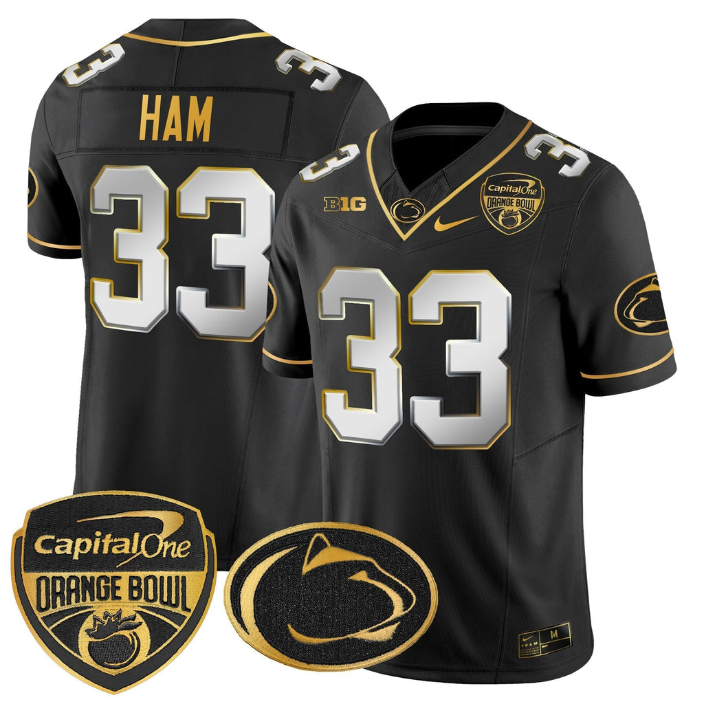 Men Penn State Nittany Lions Orange Bowl Patch Gold Vapor Limited Jersey - All Stitched