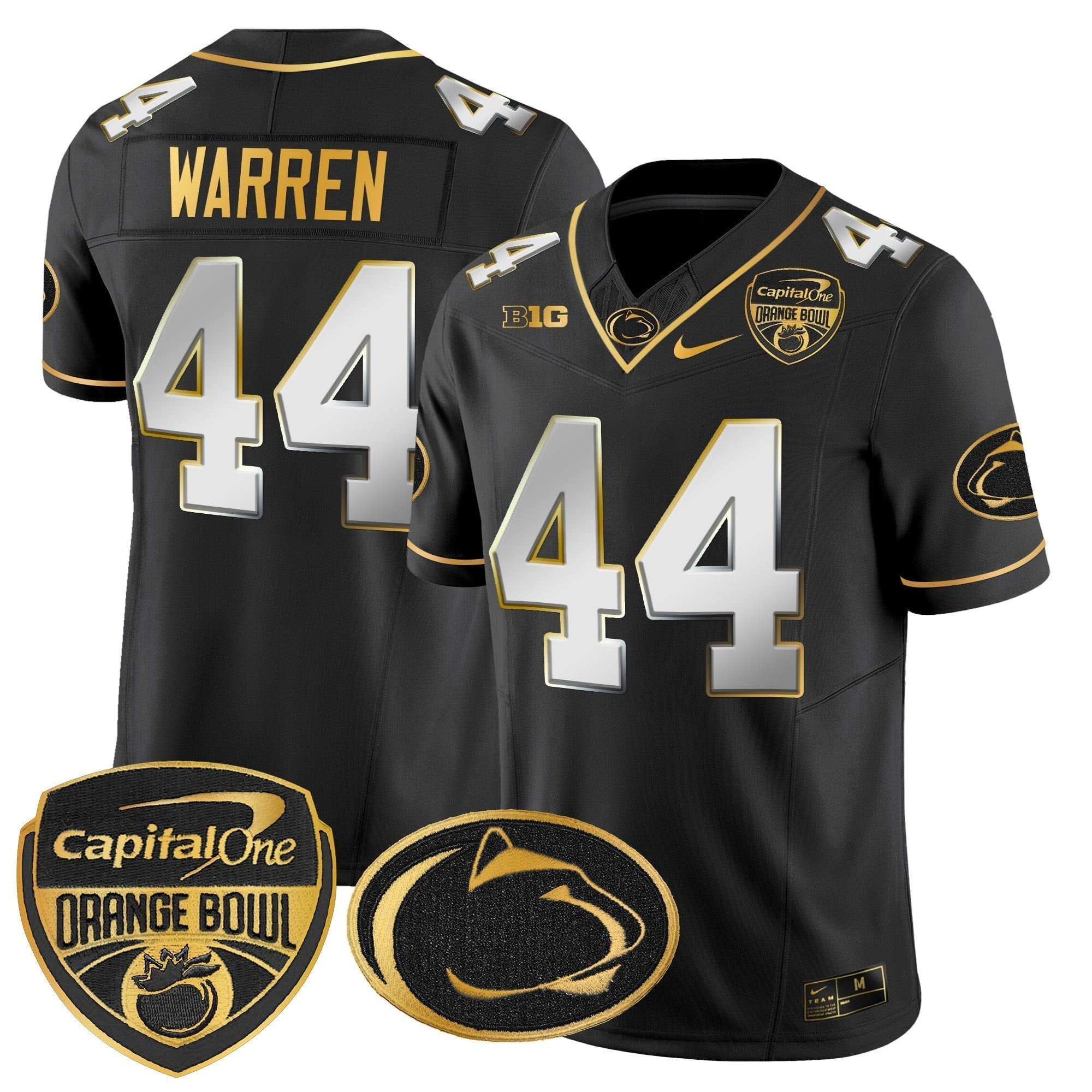 Men Penn State Nittany Lions Orange Bowl Patch Gold Vapor Limited Jersey - All Stitched