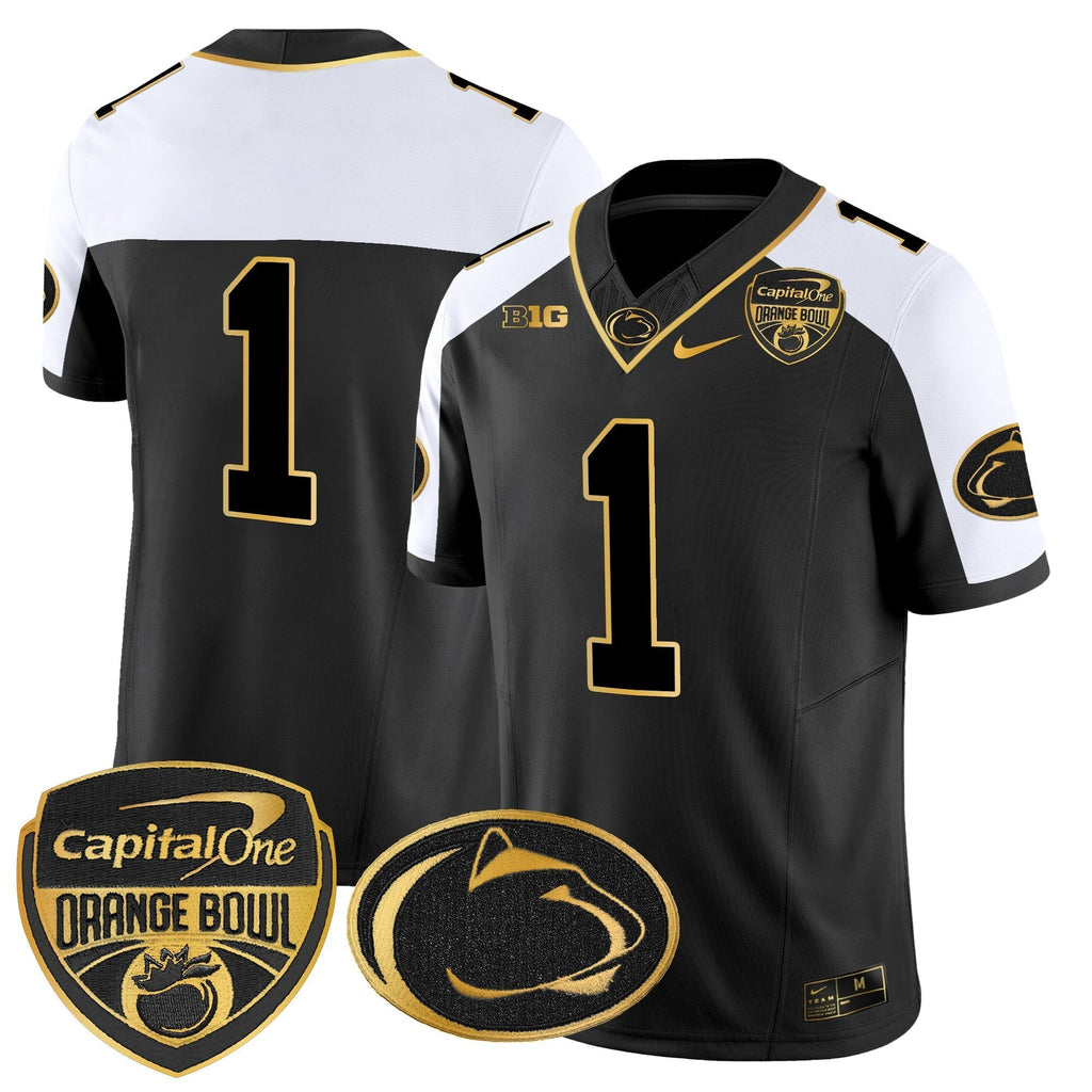 Men Penn State Nittany Lions Orange Bowl Patch Gold Vapor Limited Jersey - All Stitched