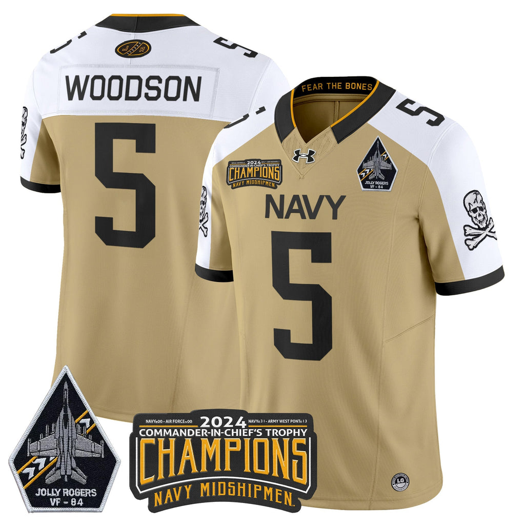 Men Navy Midshipmen 2024 Jolly Rogers VF-84 & Commander-In-Chief's Trophy Champions Patch Vapor Limited Jersey - All Stitched