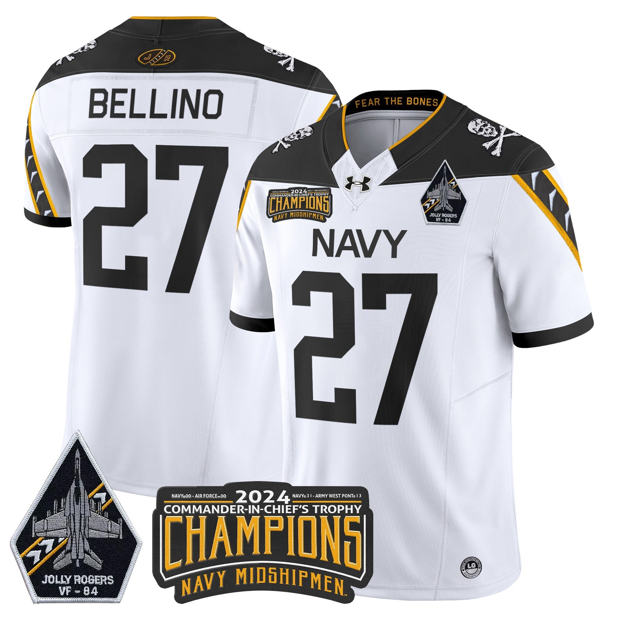 Men Navy Midshipmen 2024 Jolly Rogers VF-84 & Commander-In-Chief's Trophy Champions Patch Vapor Limited Jersey - All Stitched